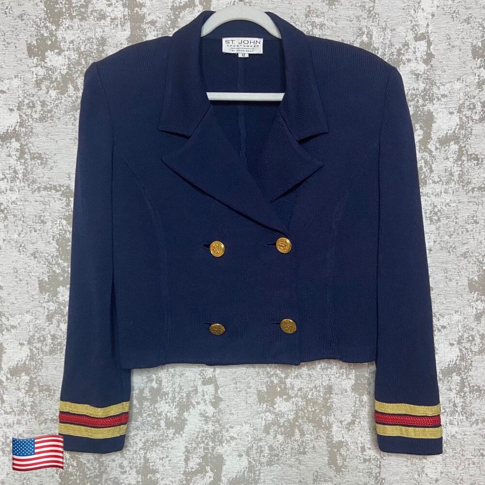 St. John Sportswear Crop Military Knit Jacket in Navy